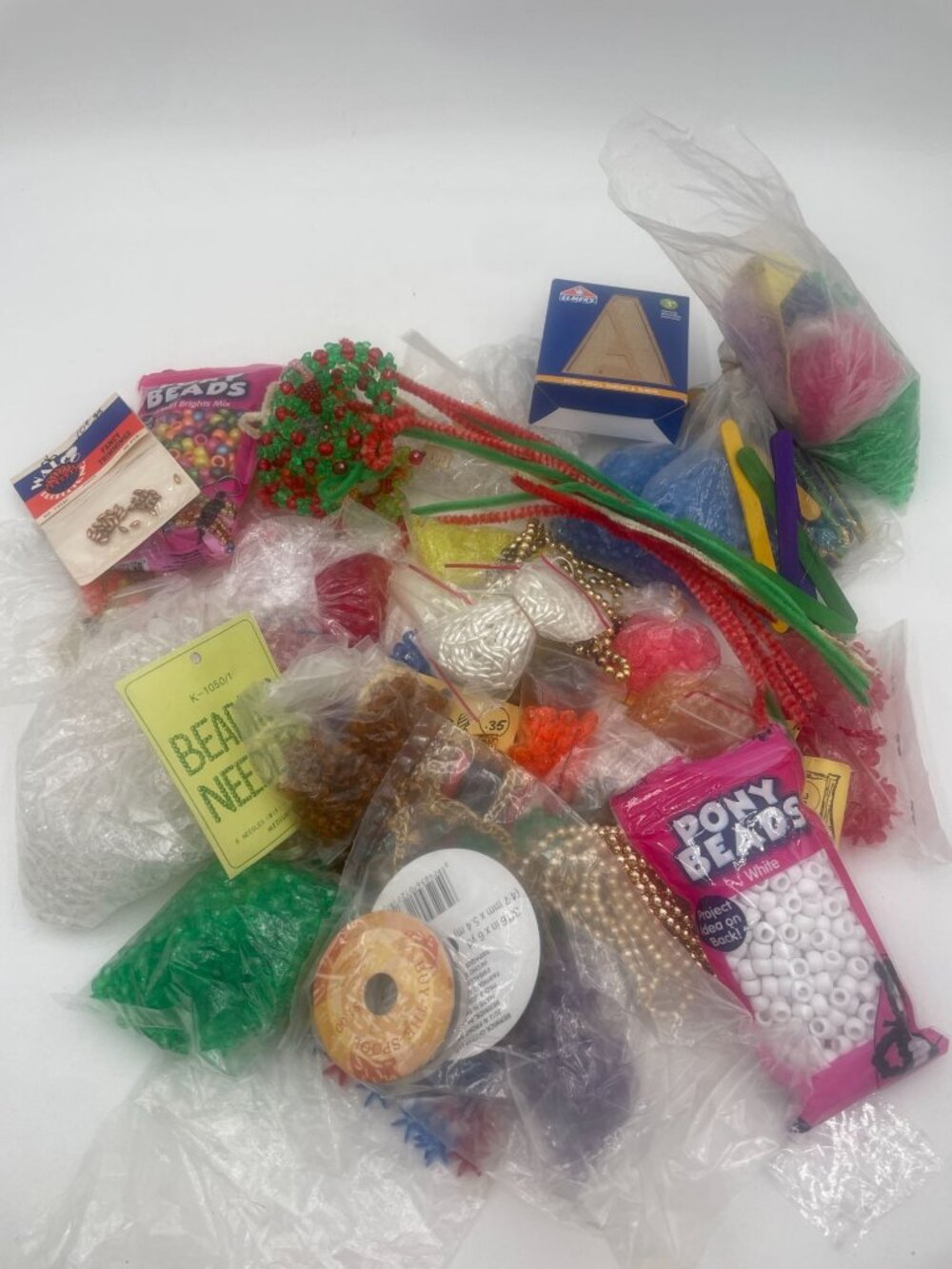 Assorted Craft Beads Chains Needles & Supplies Lot Jewelry Making DIY Projects J